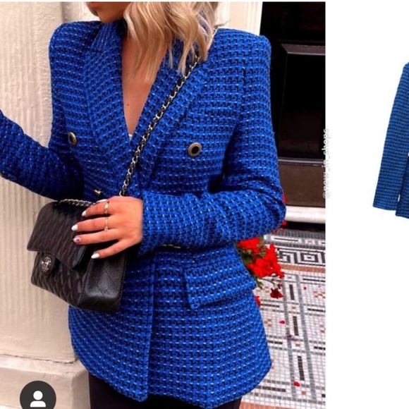 ZARA 2 PCs Set Textured Double Breasted Blazer + Skirt - Picture 2 of 12